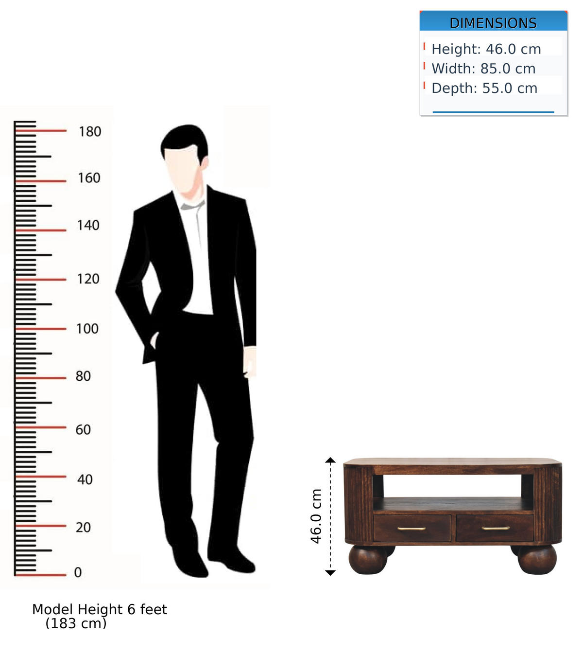 COUCHTISCH California, 2 Schubladen, Dunkelbraun - Dunkelbraun, Holz (85/55/46cm) - Artisan Furniture
