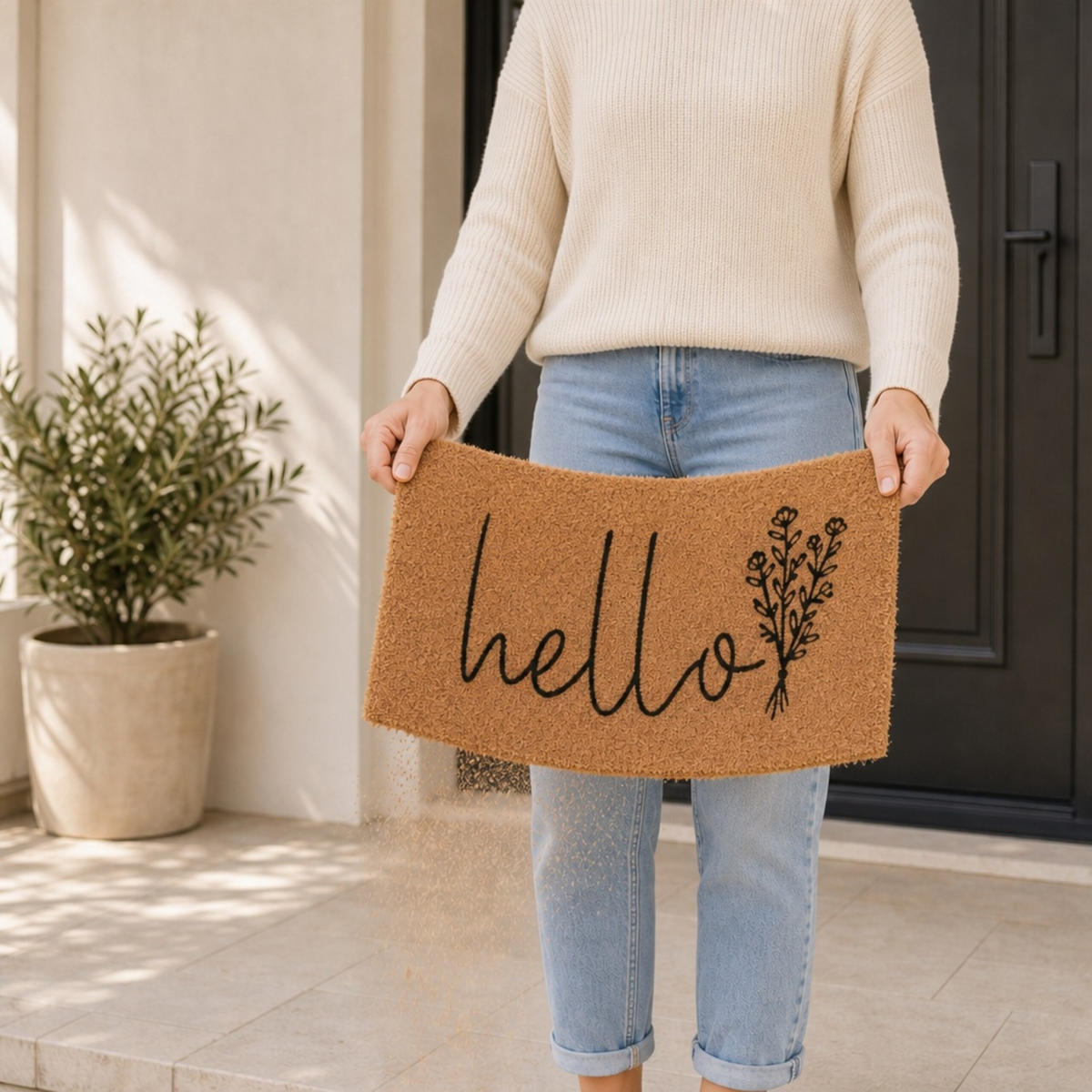 ROHOŽKA Přírodní Černá nápis Hello 60x40 cm - různobarevná, textil/plast (60/40cm) - Relaxdays