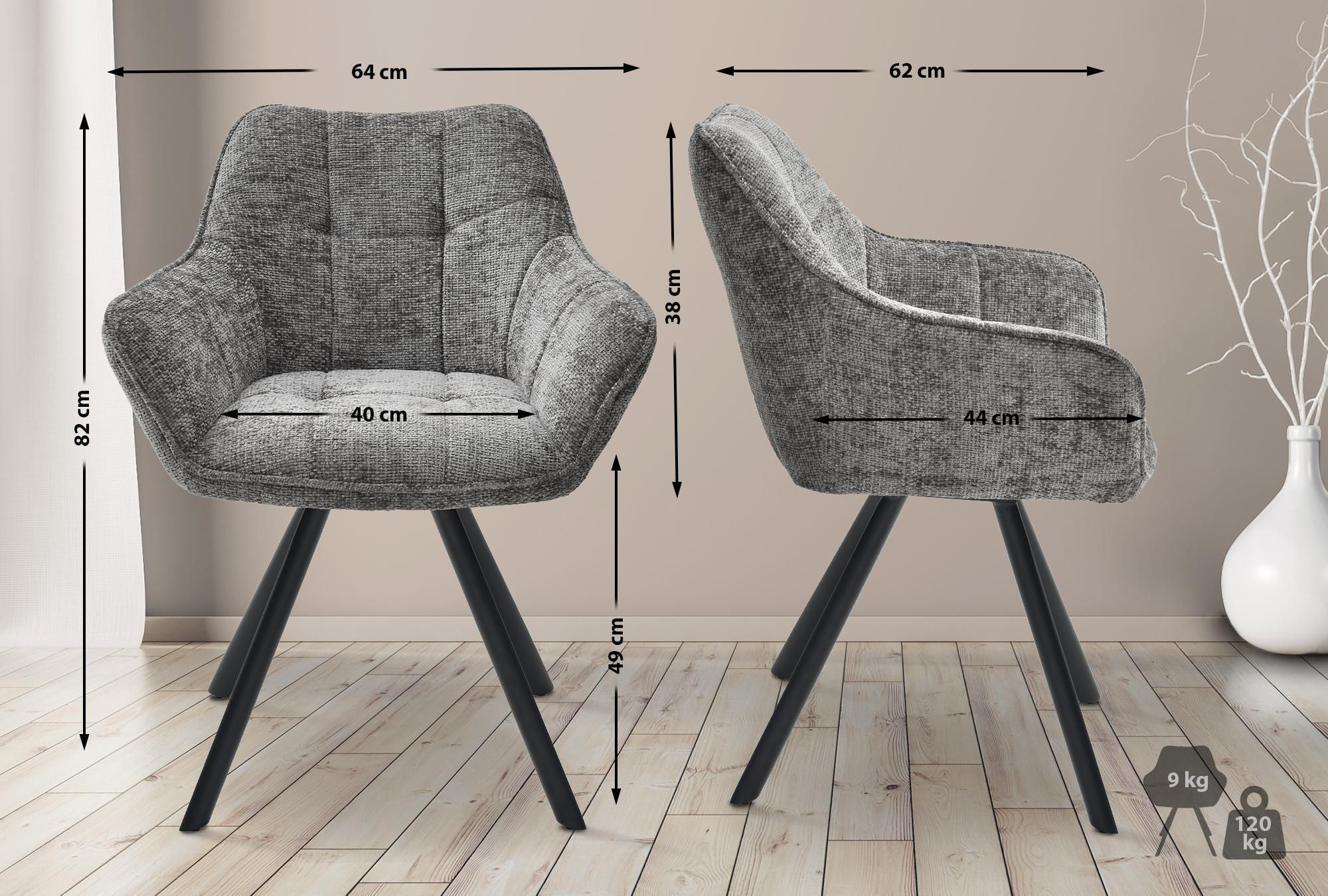 Thumbnail - CLP Armlehnenstuhl, Dunkelgrau, Textil, 64x82x62 cm, Esszimmer, Stühle, Esszimmerstühle, Armlehnenstühle