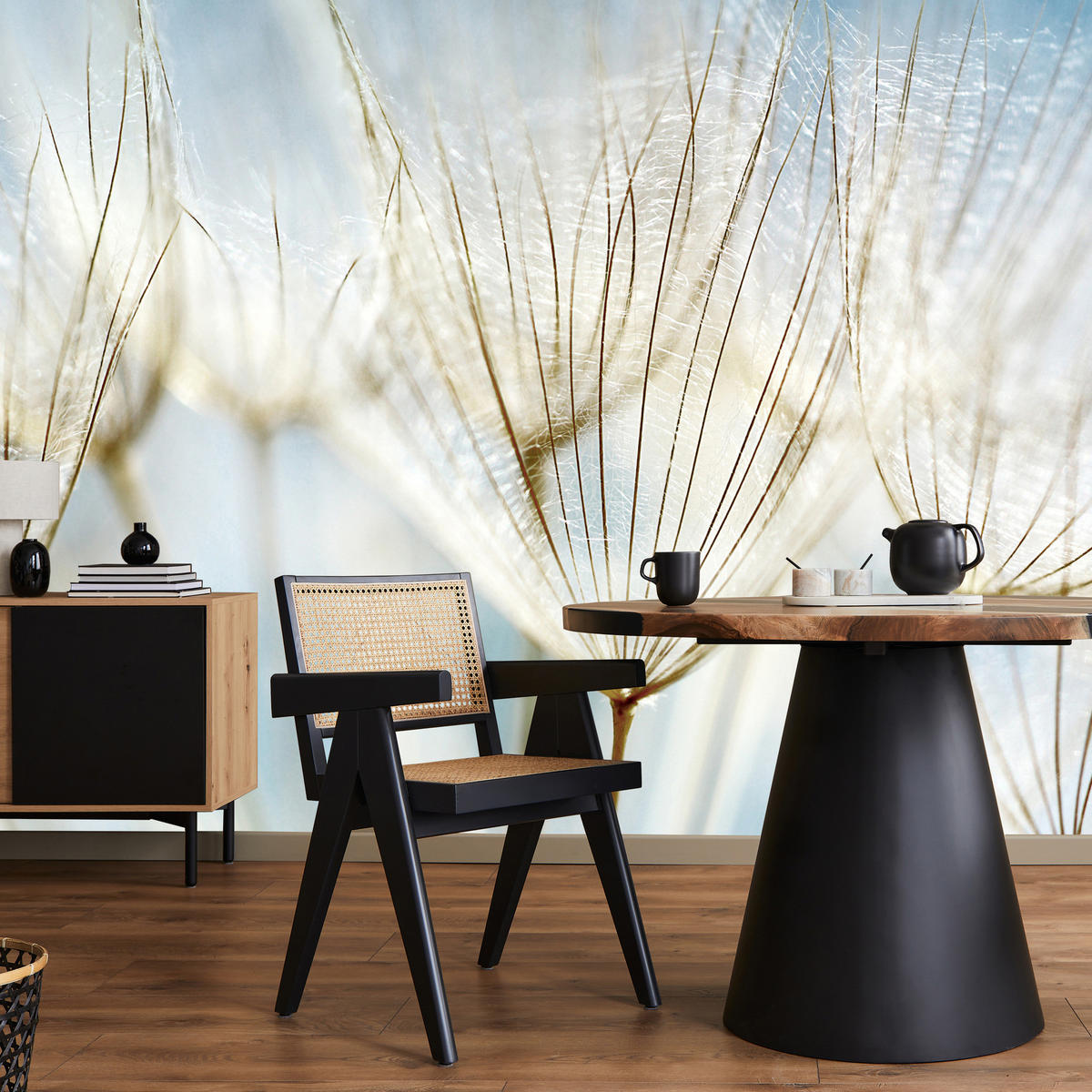 FOTOTAPETE für Wohnzimmer Löwenzahn Pflanzen Natur 500x350 - Blau/Beige, Papier (500/350cm) - Muralo