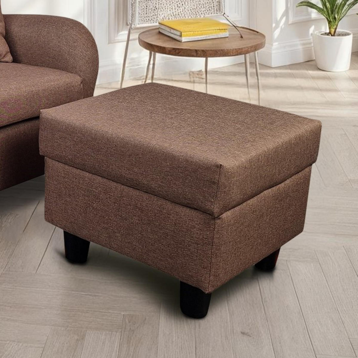 OHRENSESSEL mit HOCKER, hoher Sitzkomfort durch Wellenunterfederung B90/H98/T76 cm, Strukturstoff Braun / 18003 - Schwarz/Braun, Holz/Textil (90/98/76cm) - luma-home