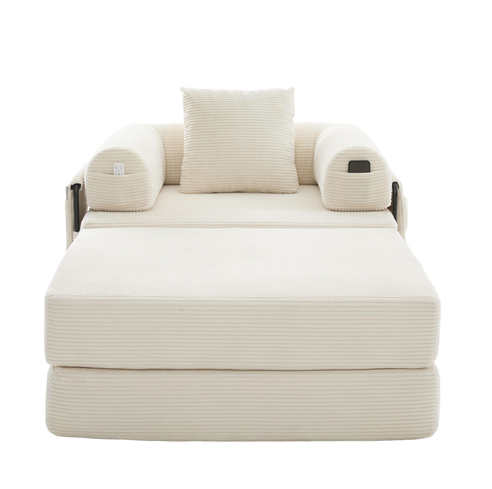 SESSEL mit Hocker 112/190/67 cm montagelos, mit Seitentasche, Kissen und modularem Design, Beige - Beige, Textil (190/67/112cm) - Redom