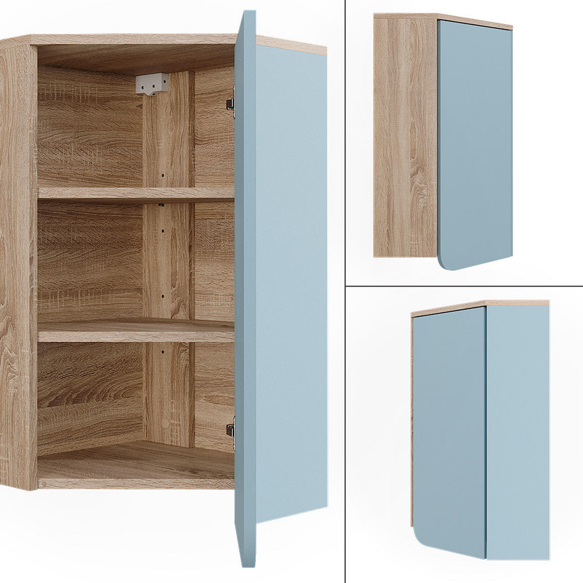 BADSCHRANK Karen Blau-Grau 42.4 x 75 cm mit Tür und offenen Fächern - Dunkelblau/Sonoma Eiche, Holzwerkstoff (42.4/75/42.4cm) - Vicco