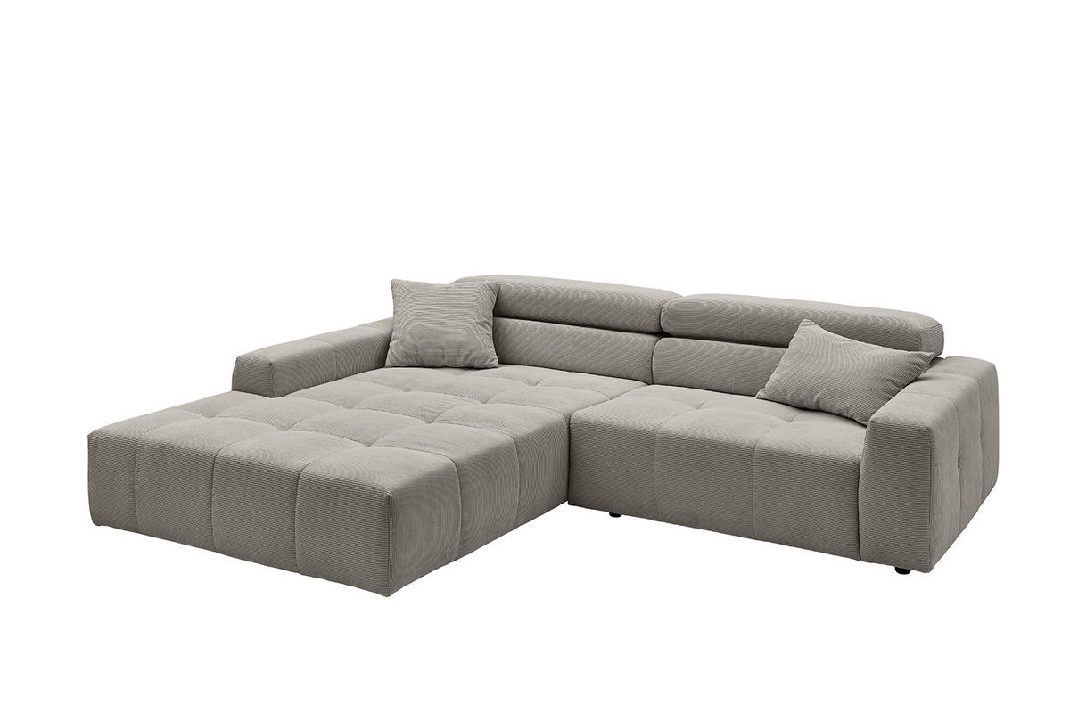 ECKSOFA MIT MOTORISCHEM SITZVORZUG RENO Grau Cord - Schwarz/Grau, Kunststoff/Textil (258/217cm) - KAWOLA