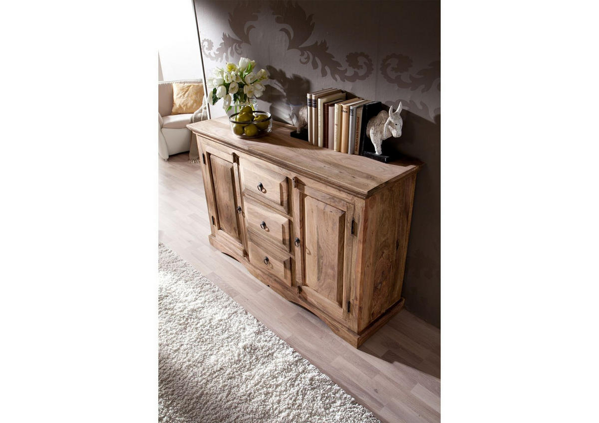 SIDEBOARD Sheesham 135x40x85 grau geölt LEEDS #42 - Grau, Holz (135/85/40cm) - Massivmoebel24