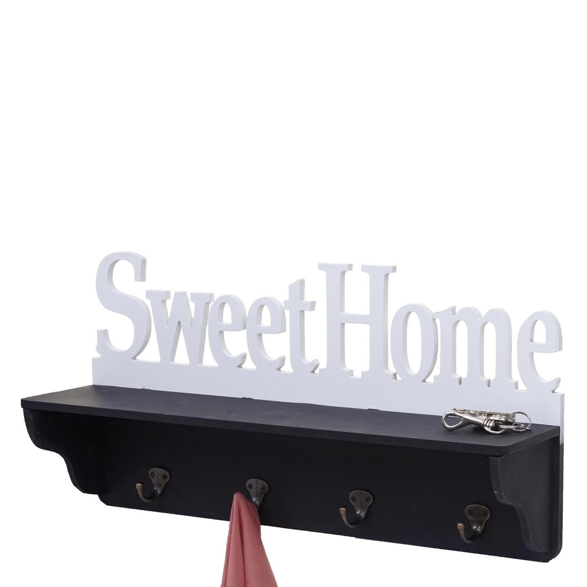 WANDGARDEROBE SWEET HOME 4 HAKEN Schwarz, Reinweiß - Schwarz/Weiß, Holz (60/30/13cm) - MCW