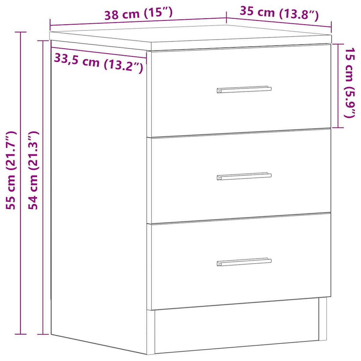 NACHTTISCH 2-teilig mit 3 Schubladen 38/35/56 cm aus Holzwerkstoff in Sonoma-Eiche Dekor - Silberfarben/Sonoma Eiche, Holz/Metall (38/56/35cm) - vidaXL