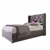 POLSTERBETT 90/200 cm Grau aus Baumwolle mit Stauraum, LED und USB-/Type-C - Grau, Textil (90/200cm) - Flora Grace