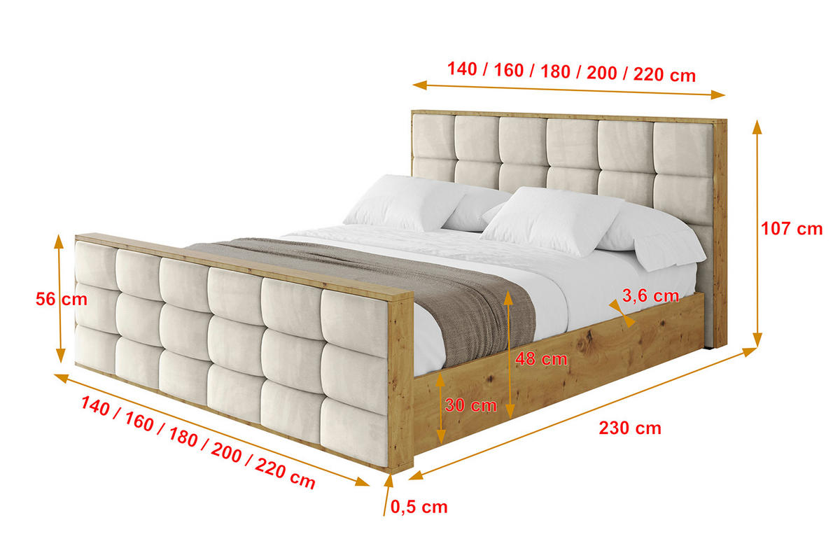 POLSTERBETT mit Bettkasten, Fußteil und Lattenrost, Boxbett ohne Matratze - ENZO2-Z 180x200 Beige - Beige, Holzwerkstoff/Textil (180/200cm) - ALTDECOR