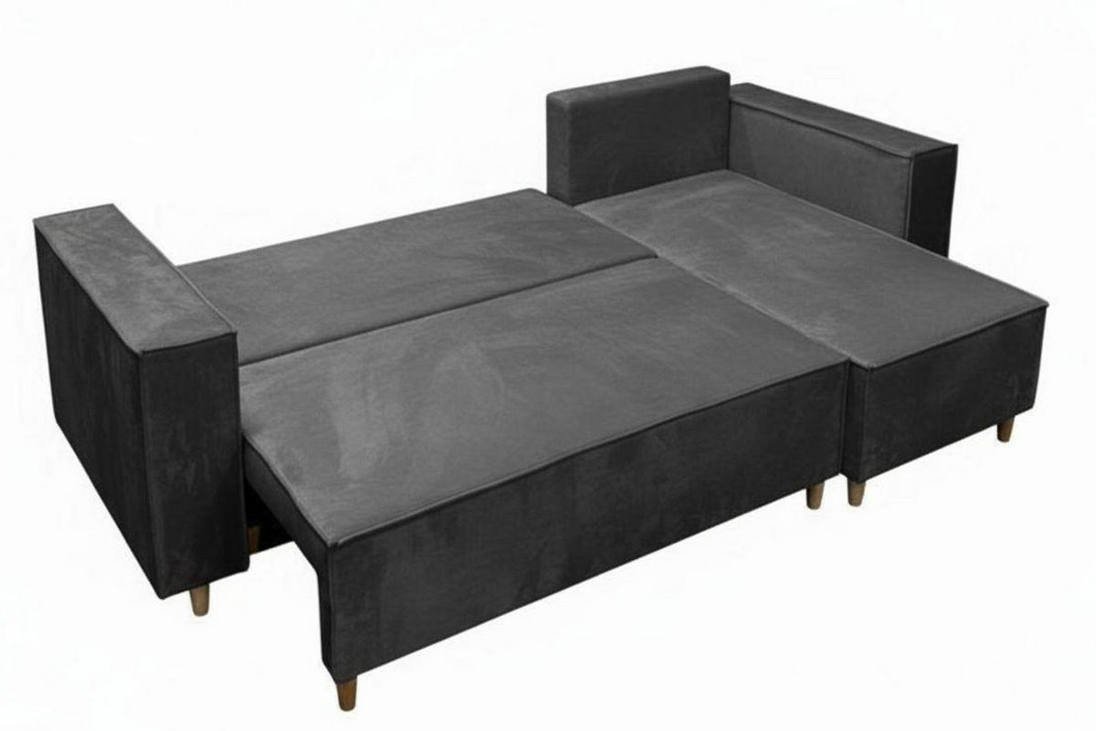 ECKSOFA RIO mit Schlaffunktion und Bettkasten, Farbe: Dunkelgrau, Velourstoff, Ottomane Universal - Dunkelgrau, Textil (249/142cm) - Marpur