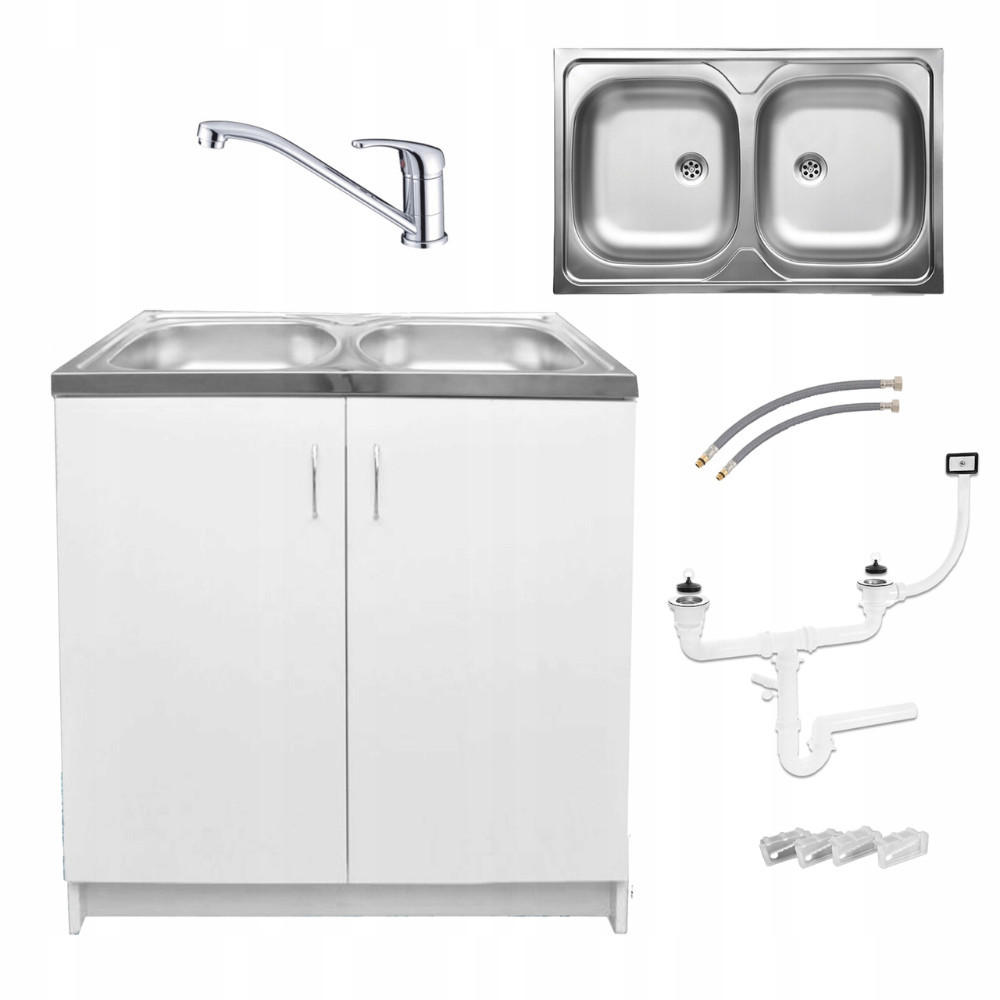 SPÜLUNTERSCHRANK 80cm mit Spüle + Armatur weiß - Weiß, Holzwerkstoff (80/81/46cm) - Stamar