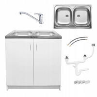 SPÜLUNTERSCHRANK 80cm mit Spüle + Armatur weiß - Weiß, Holzwerkstoff (80/81/46cm) - Stamar