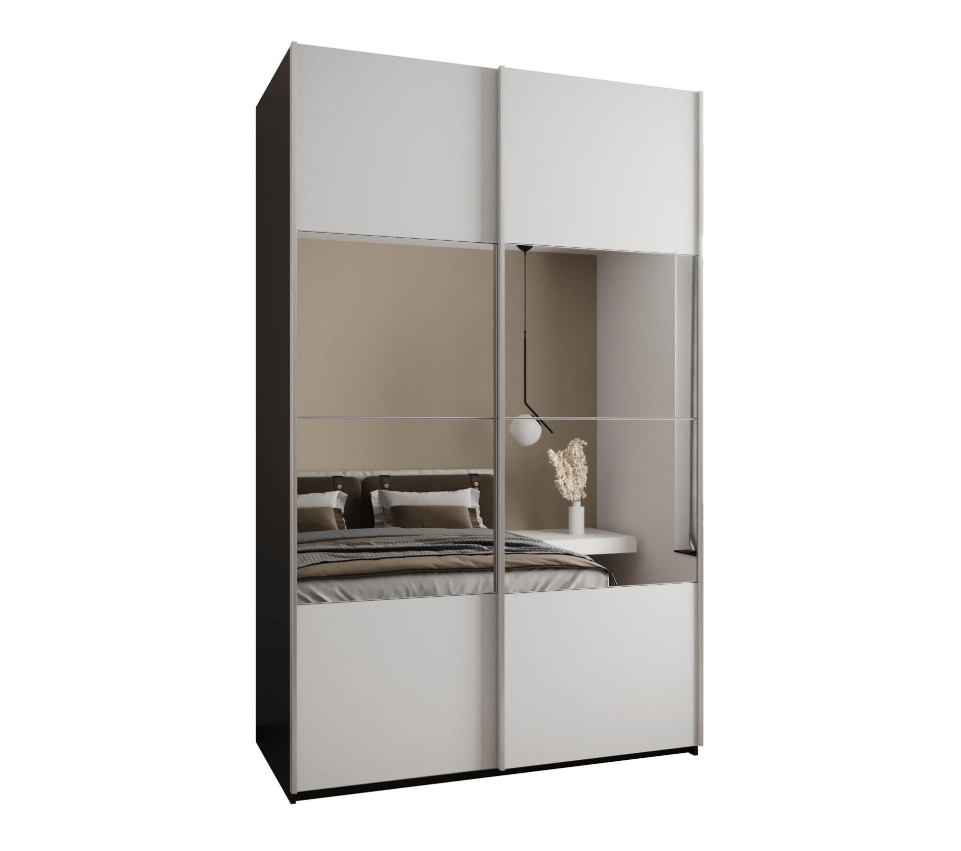 Abiks Möbel SCHWEBETÜRENSCHRANK Schwarz, Weiß, Silber 150cm × 64cm × 245cm