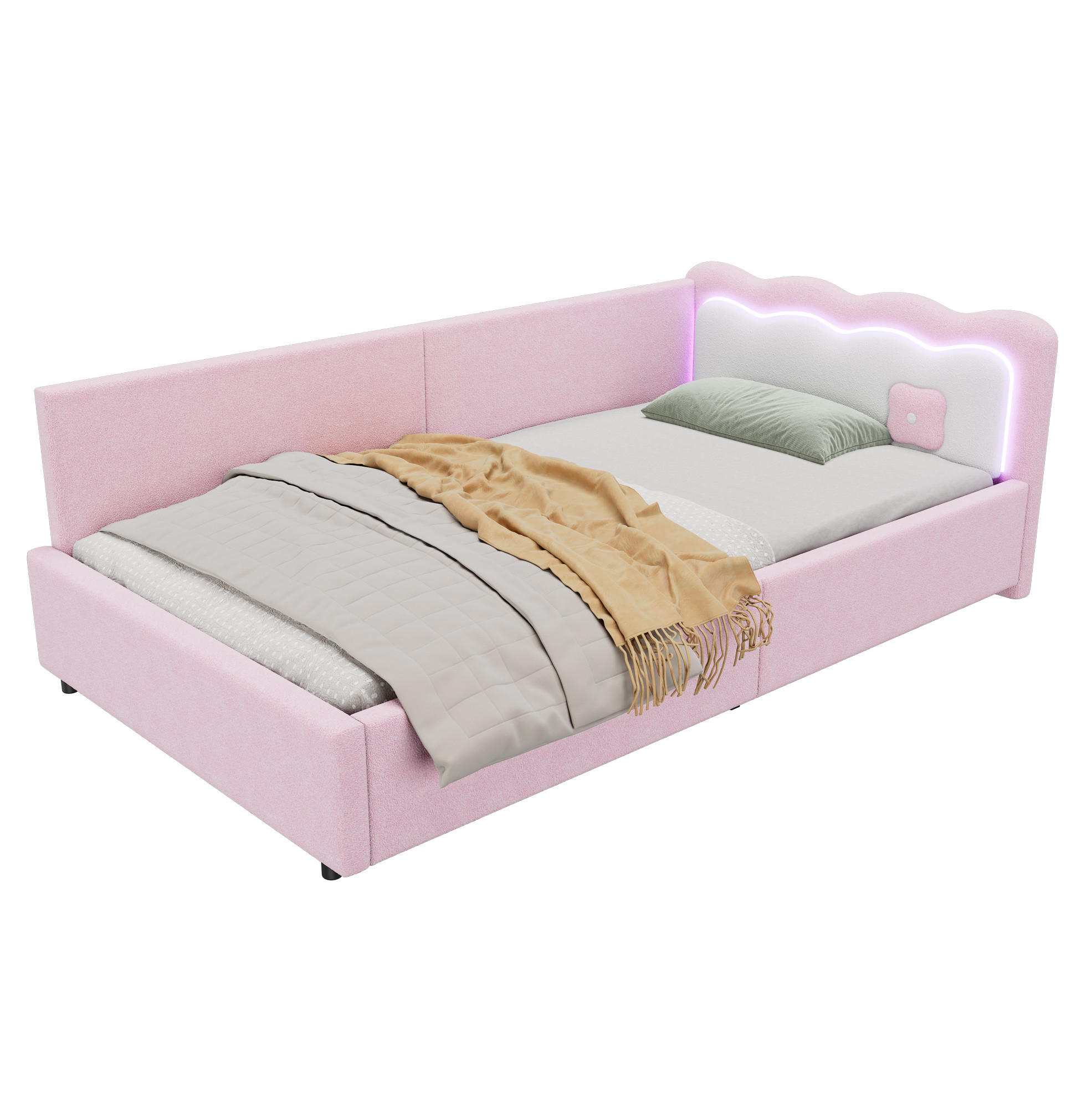 BETT 90/200 cm Rosa mit LED-Beleuchtung und Lattenrost - Rosa, Textil (90/200cm) - Flora Grace