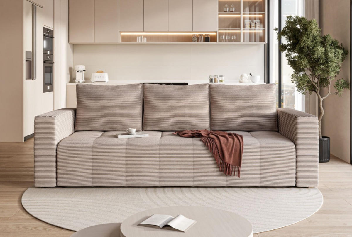 SOFA Dunkelbeige LAG Mit Schlaffunktion - Dunkelbraun/Beige, Textil (233/90/94cm) - Sepro Meble