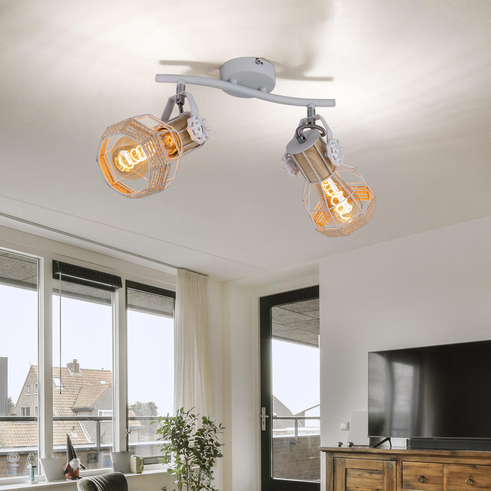 DECKENLEUCHTE Metall Weiß Holzoptik - Weiß, Holz (29.6/23/19cm)