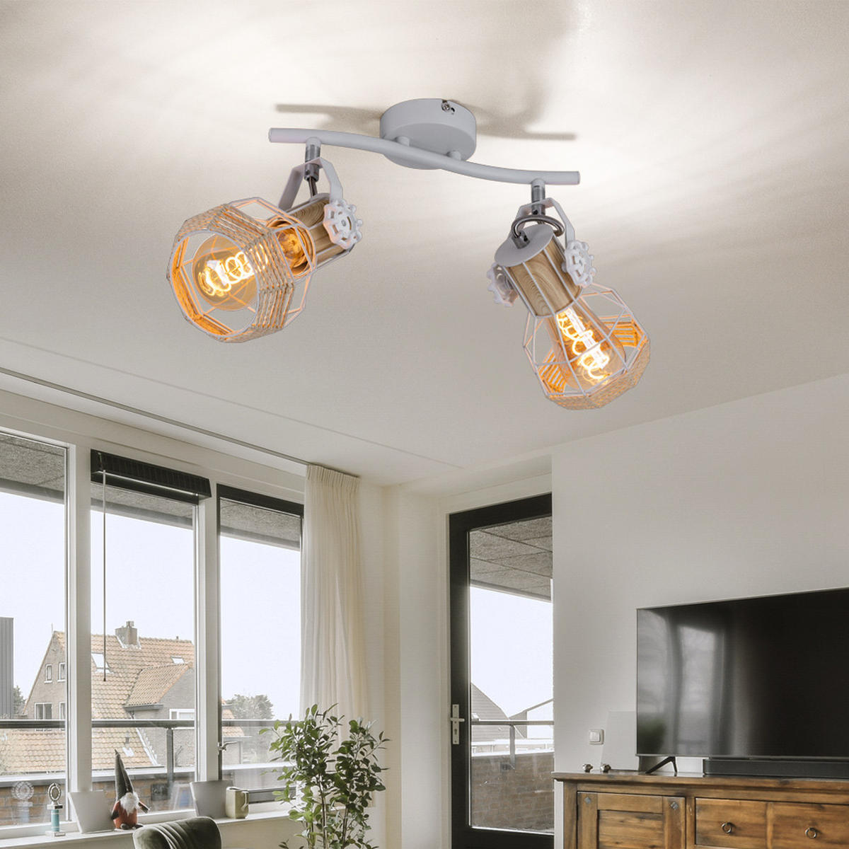 DECKENLEUCHTE Metall Weiß Holzoptik - Weiß, Holz (29.6/23/19cm)