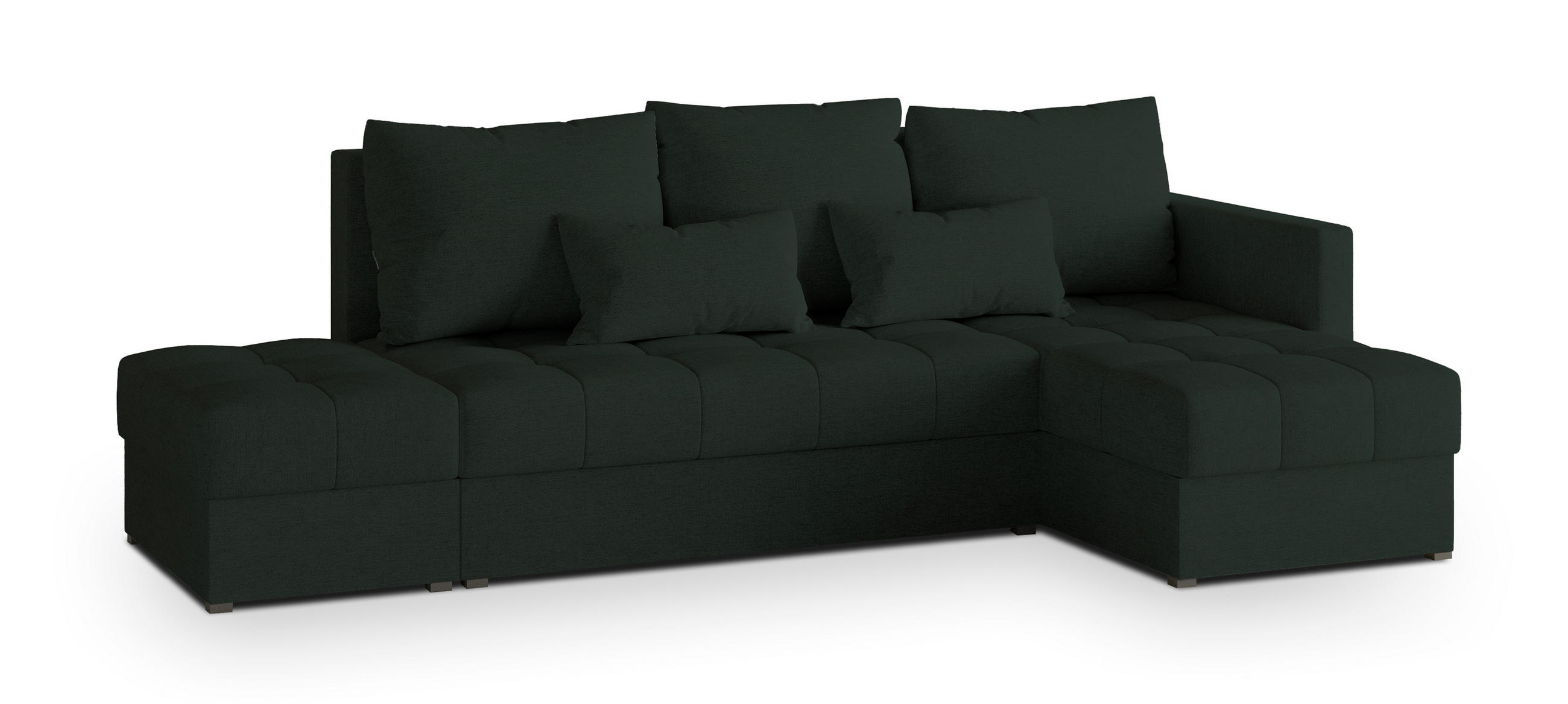 ECKSOFA LUMARI R-S Grün Plüsch-Stoff mit Schlaffunktion - Grün, Holz (262/143cm) - MASSENO