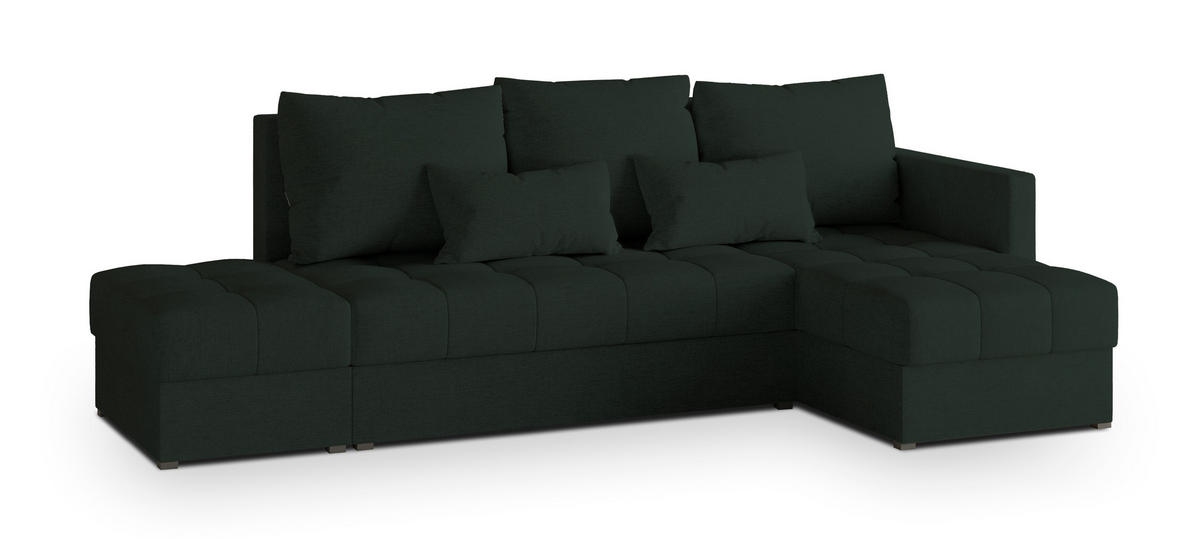 ECKSOFA LUMARI R-S Grün Plüsch-Stoff mit Schlaffunktion - Grün, Holz (262/143cm) - MASSENO