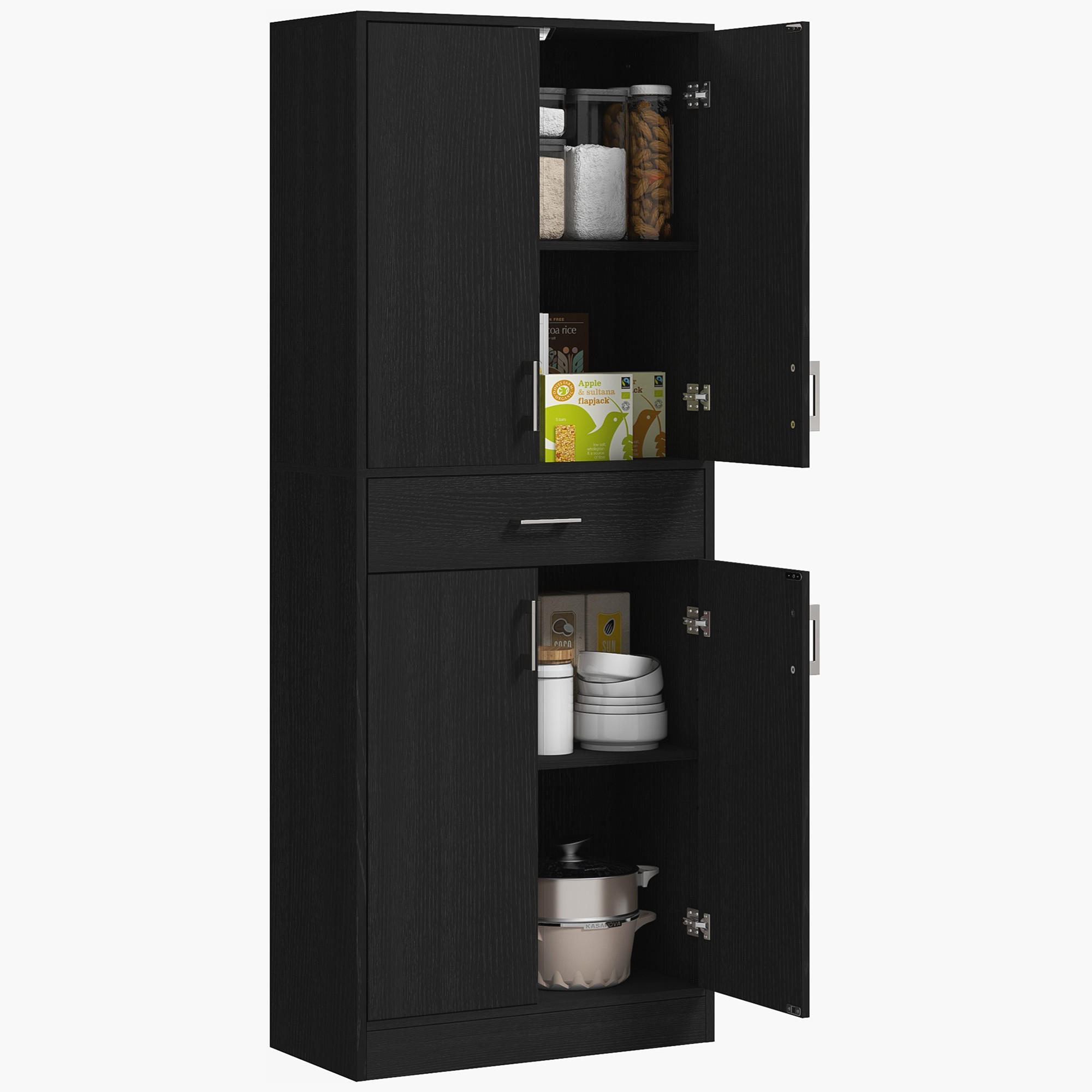 KÜCHENSCHRANK Schwarz, 4 Türen, 1 Schublade, 70,8/34/180 cm - Schwarz, Holzwerkstoff (70.8/180/34cm) - PANGIVO