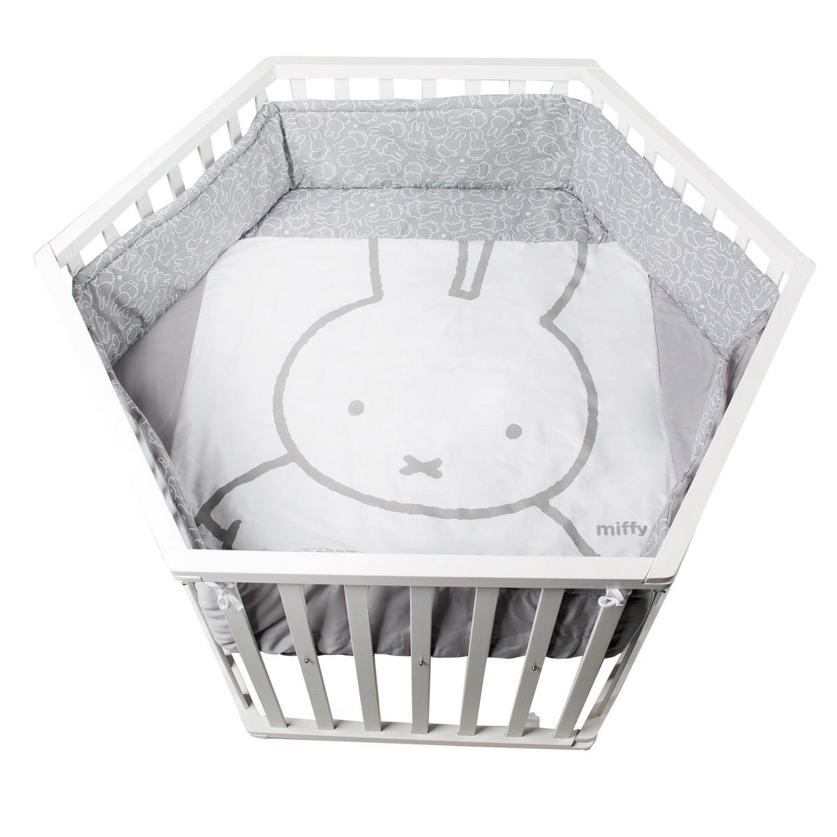 LAUFGITTER 6-eckig, Miffy - Weiß, Holzwerkstoff (118.5/72.5/103.5cm) - Roba