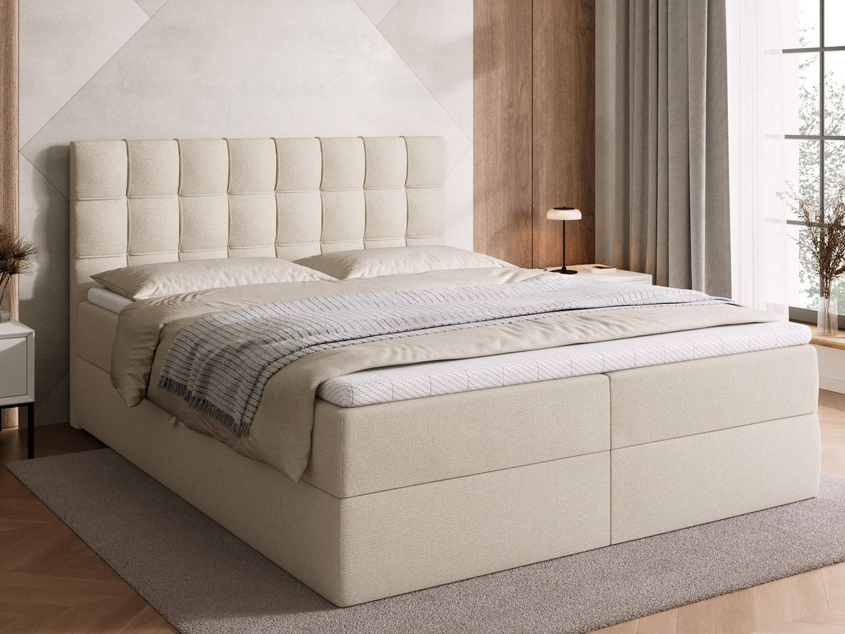 BOXBETT Detroit mit Topper 160/200 Ecru - Ecru, Holzwerkstoff/Textil (160/200cm) - Bromarkt