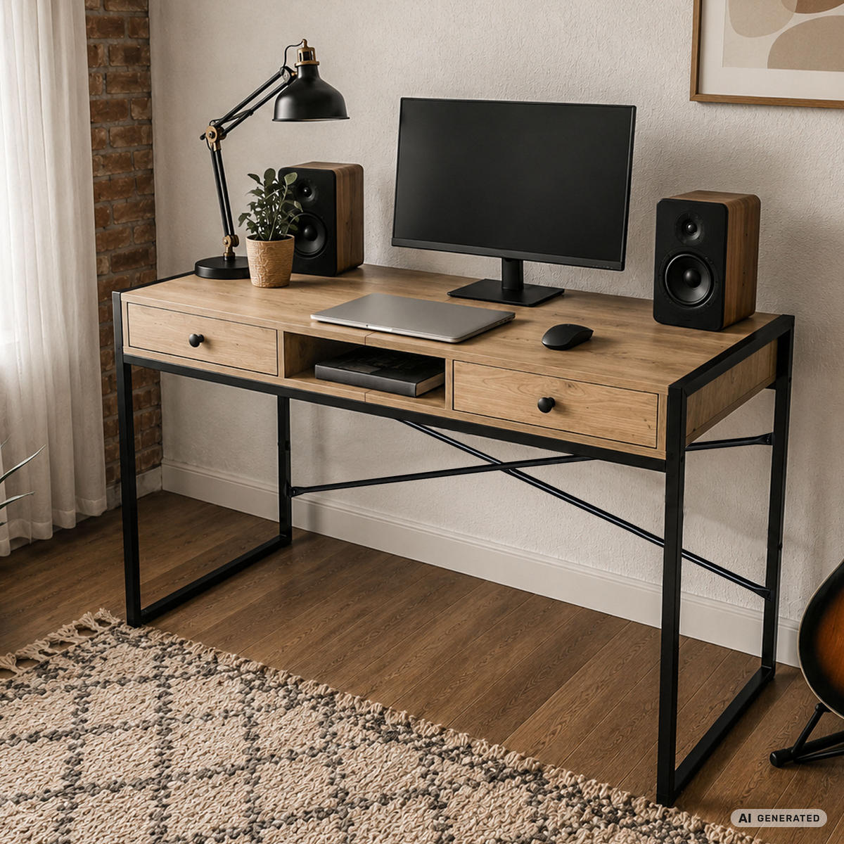 SCHREIBTISCH ELOSNIS 123 cm Artisan Eiche - Schwarz/Eiche Artisan, Holzwerkstoff (123/48/80.5cm) - Akord