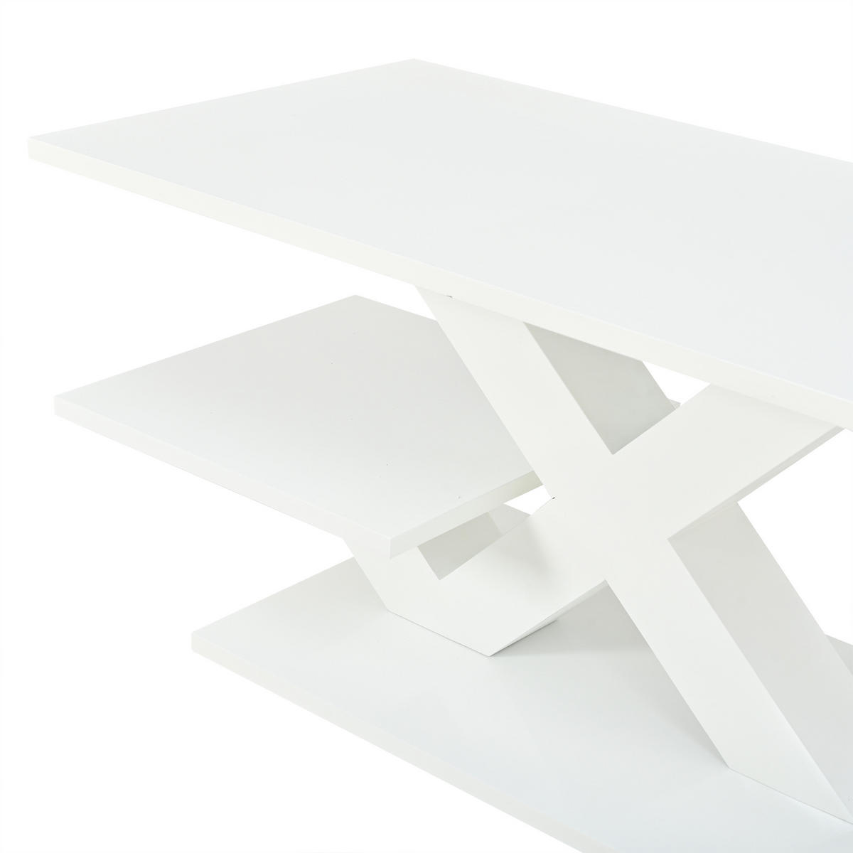 COUCHTISCH Weiß mit X‑förmigem Gestell und doppelten Ablageflächen 100 × 48 × 45 cm - Weiß, Holzwerkstoff (48/100/45cm) - Luhomfu