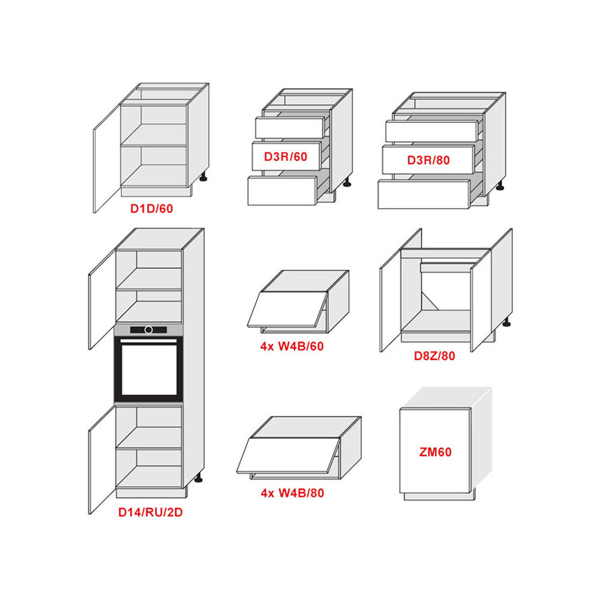 KÜCHENLEERBLOCK Kvantum weiß matt / dust grey matt 400 / 59 / 207cm 14-teilig - Weiß/Grau, Holzwerkstoff/Metall (400/207/59cm) - Feldmann-Wohnen