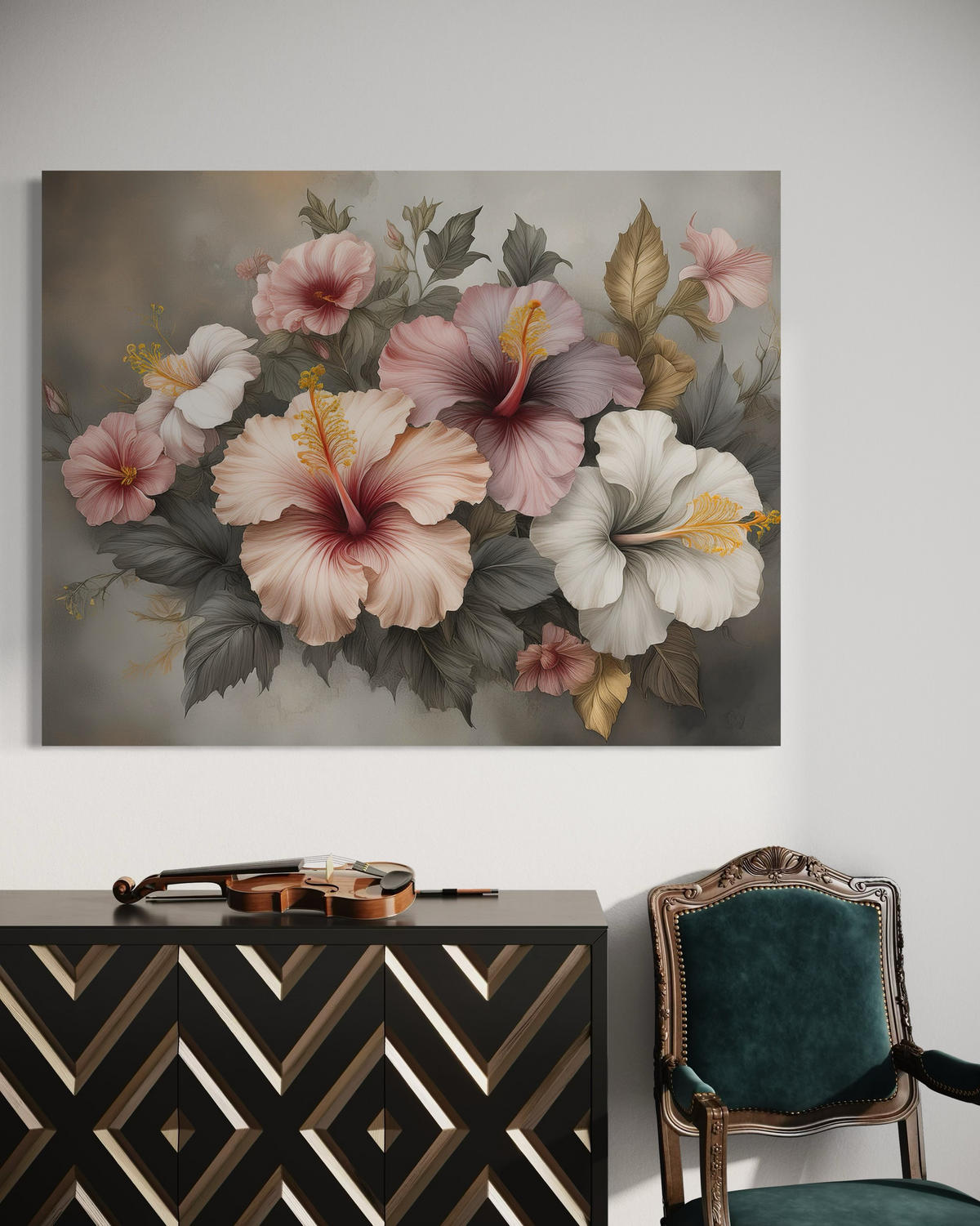 WANDBILD rosa blume natur - Grau, Textil (60/40cm) - Feeby