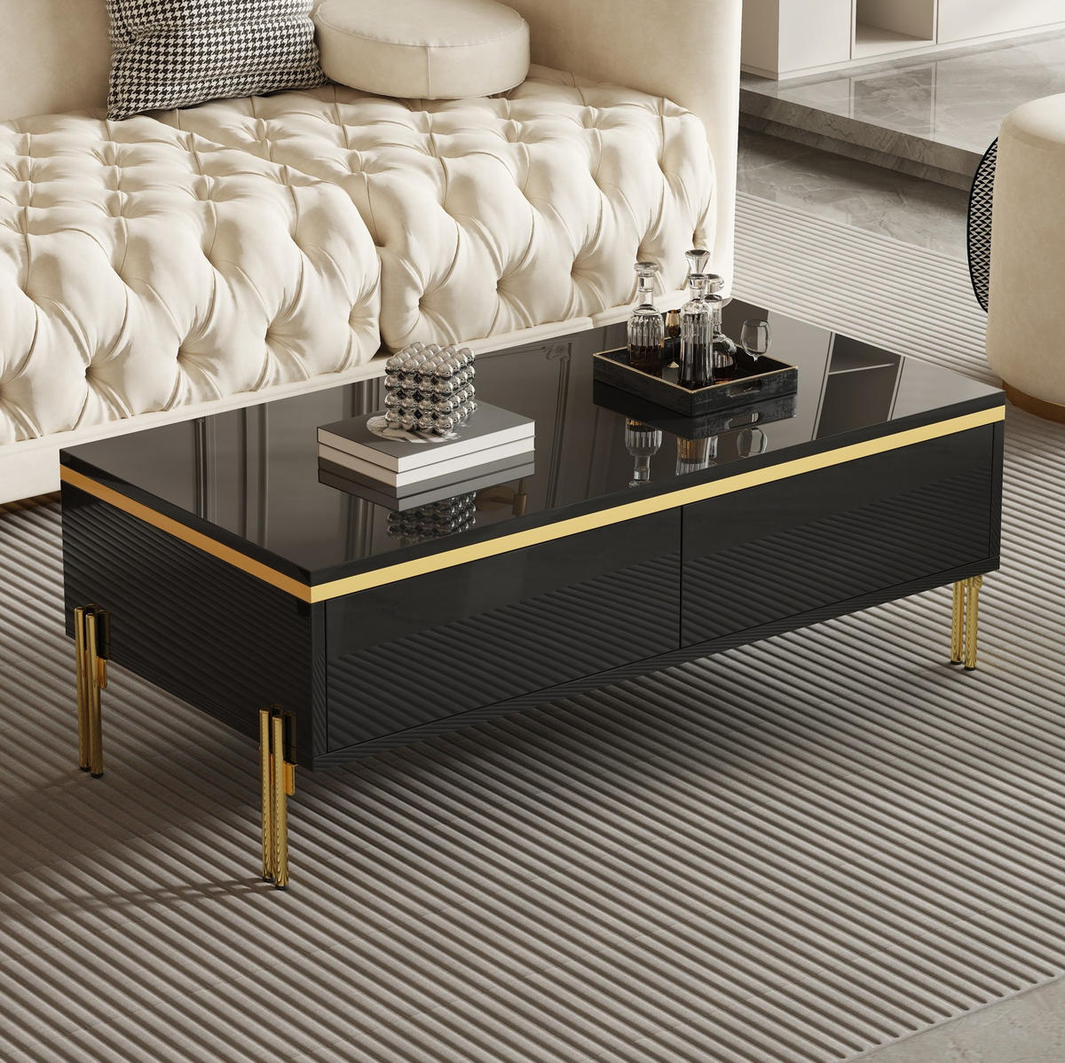 COUCHTISCH aus Spanplatte 100x50x36 cm in Schwarz mit doppelseitigen Schubladen - Schwarz, Holzwerkstoff (100/50/36cm) - Modfu