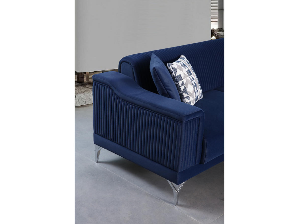 SOFA Santiago 2-Sitzer Samtstoff Blau - Blau, Textil/Metall (180/86/93cm)