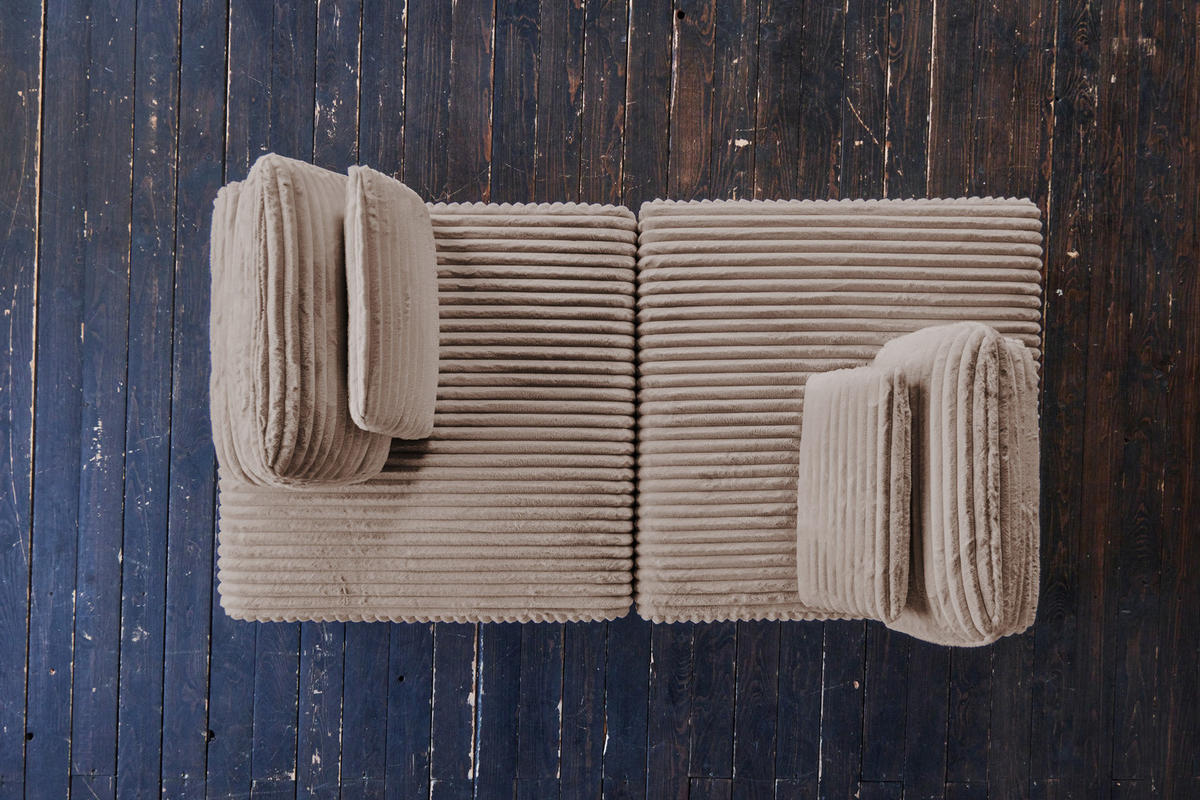 MODULSOFA WIOLO SOFT 2 MODULE 2 KISSEN Taupe Cord - Taupe/Schwarz, Kunststoff/Textil (222/84/111cm) - KAWOLA