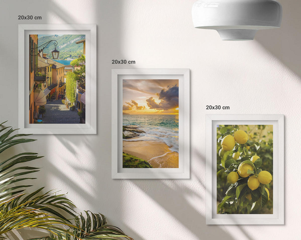WANDBILDER 3er-Set - 20x30 cm Weißer Rahmen - Straßen, Meer, Strand, Zitrusbäume - Weiß, Kunststoff (20/30cm) - ArtPrintCave