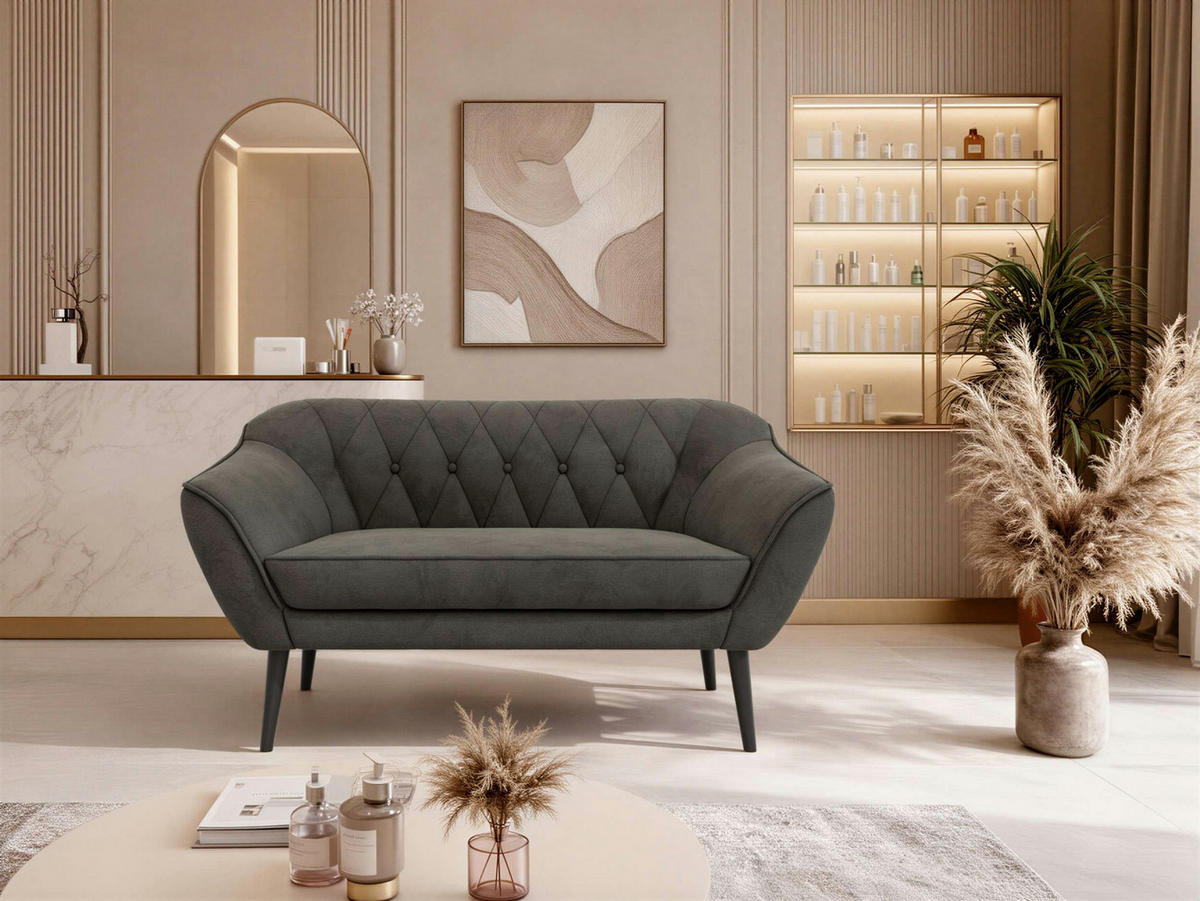 2-SITZER-SOFA PIRS - Dunkelgrau Velvet - Schwarze Beine - Dunkelgrau/Schwarz, Holzwerkstoff/Textil (140/75/74cm) - MKS