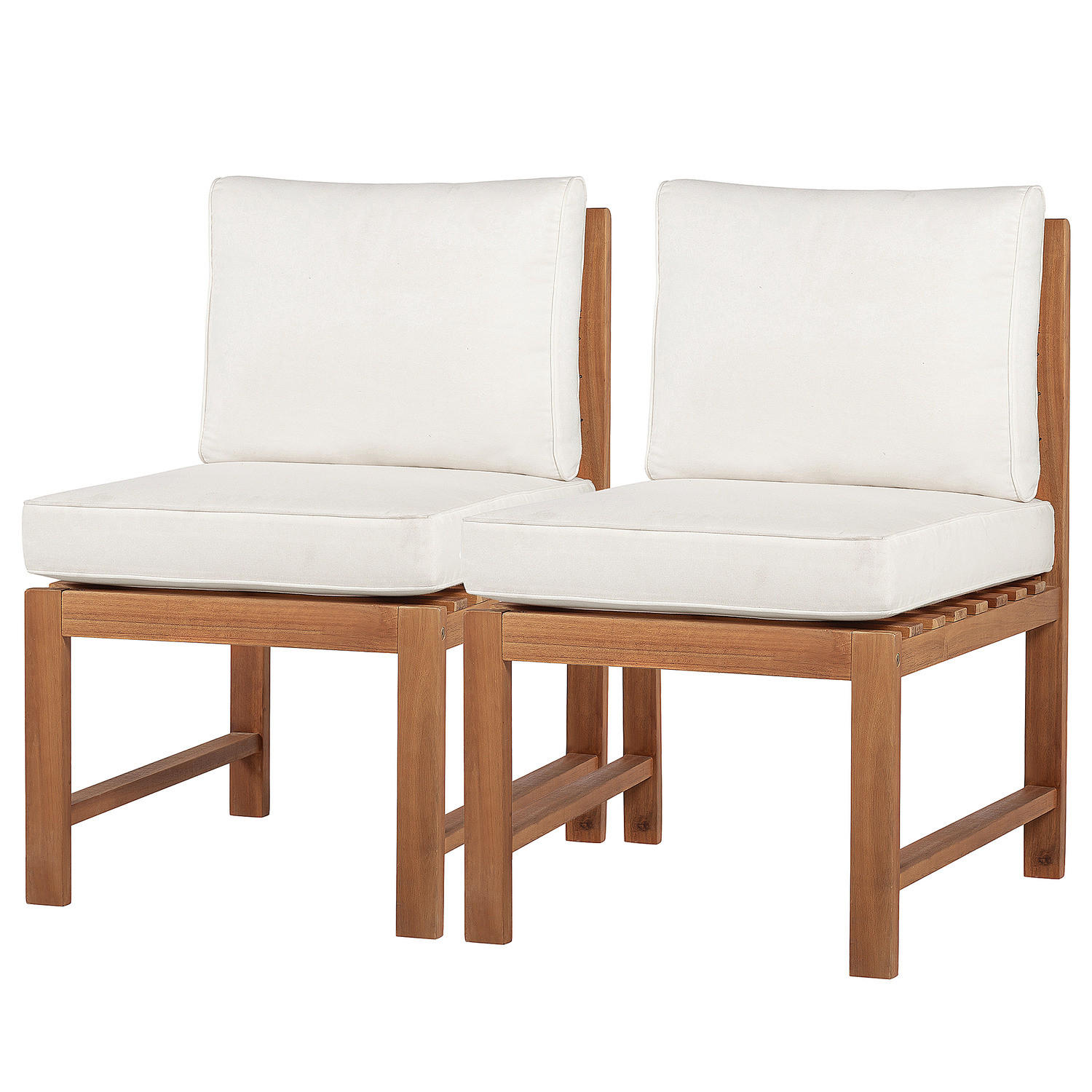 DININGSTUHL - Akazie massiv / Polyester - Braun / Beige - 2er-Set - Beige/Braun, Holz/Textil (53/86/66cm) - home24