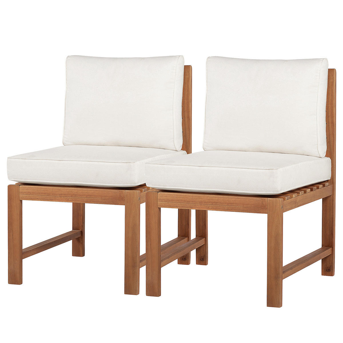 DININGSTUHL - Akazie massiv / Polyester - Braun / Beige - 2er-Set - Beige/Braun, Holz/Textil (53/86/66cm) - home24