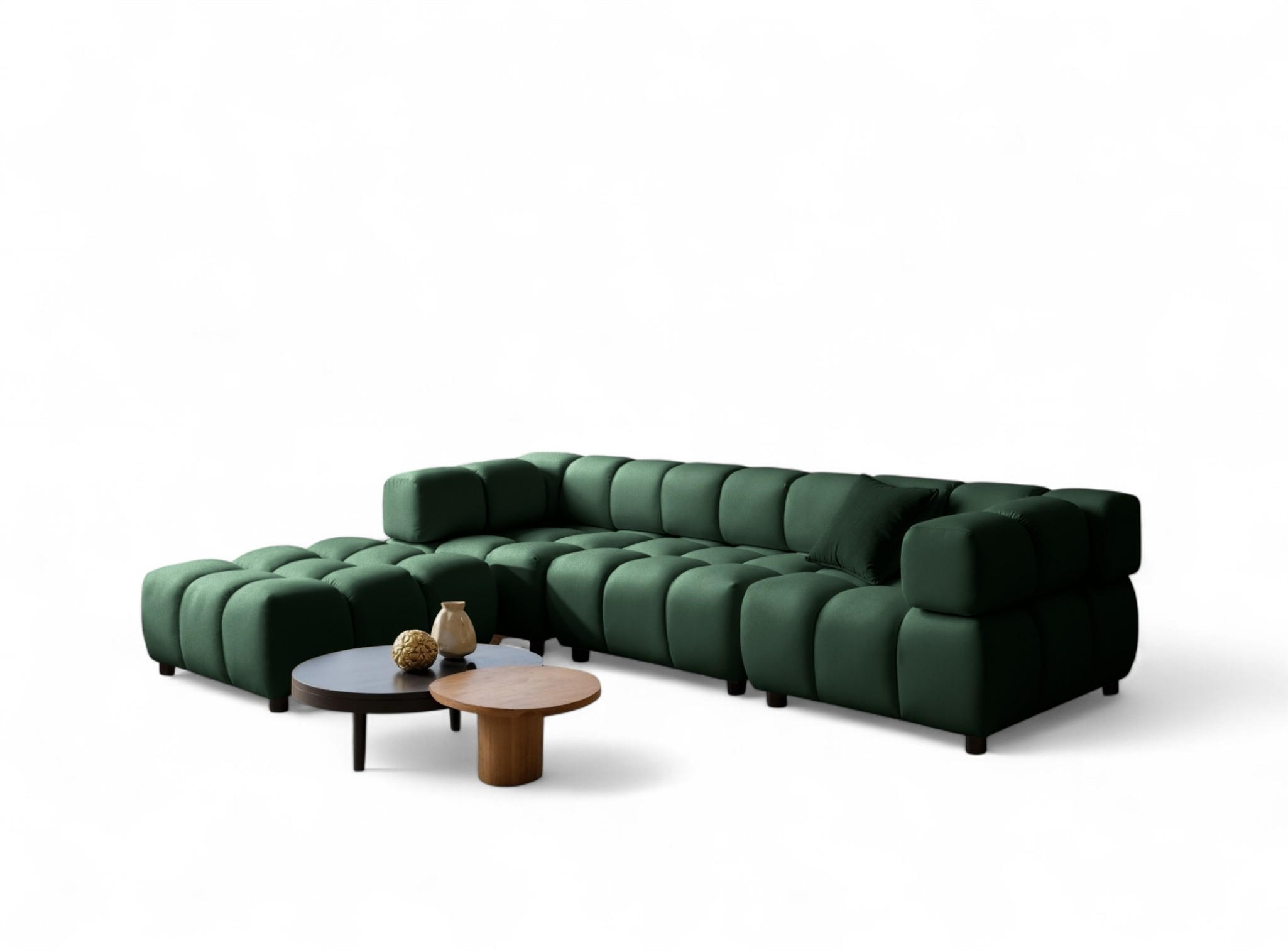 SOFA 3-sitzer Und 1-polsterhocker Flow - Grün, Holzwerkstoff/Textil (288/71/96cm) - Fun Möbel