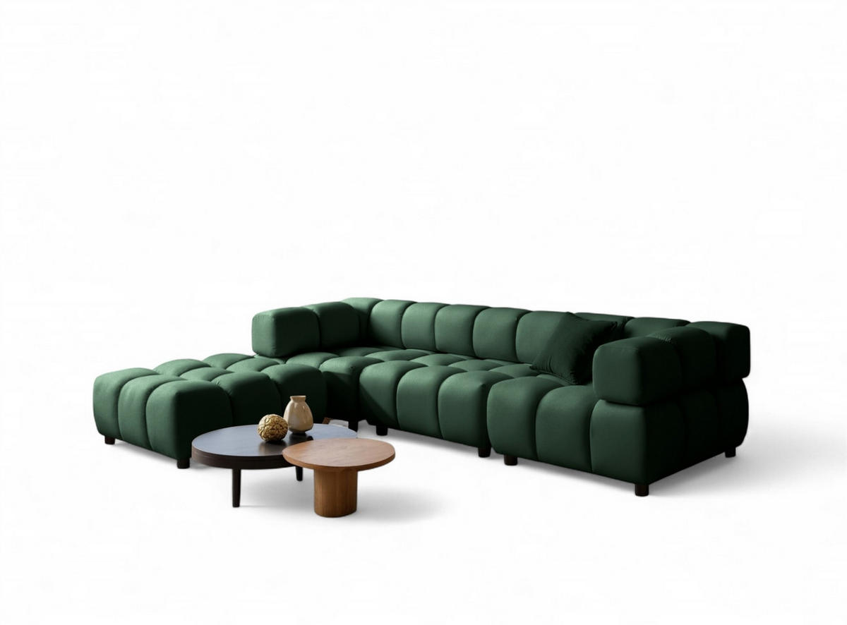 SOFA 3-sitzer Und 1-polsterhocker Flow - Grün, Holzwerkstoff/Textil (288/71/96cm) - Fun Möbel