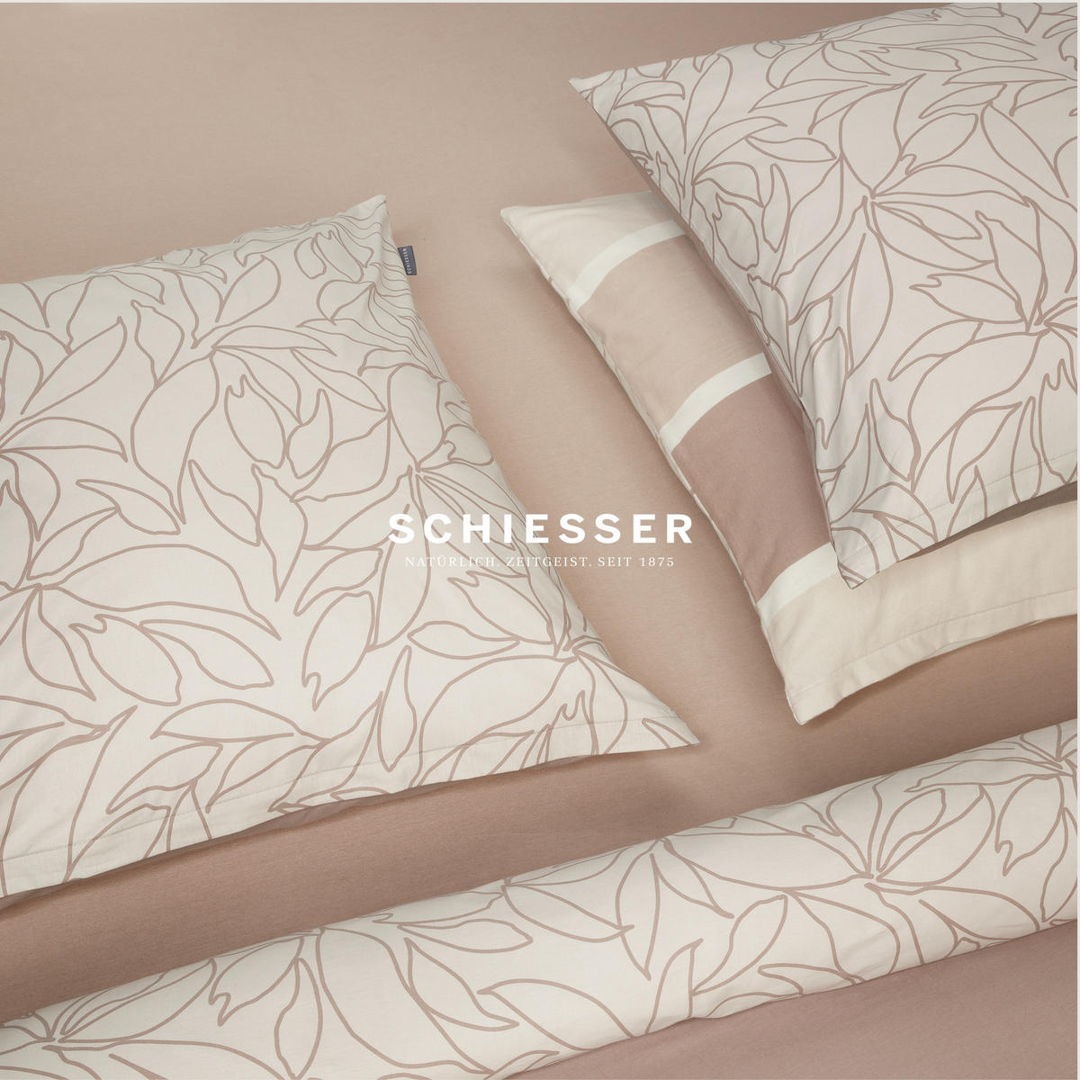 BETTWÄSCHESET Leaves - Renforcé - 2-teilig - 135 x 200 cm - Taupe - Taupe, Textil (135/200cm) - SCHIESSER