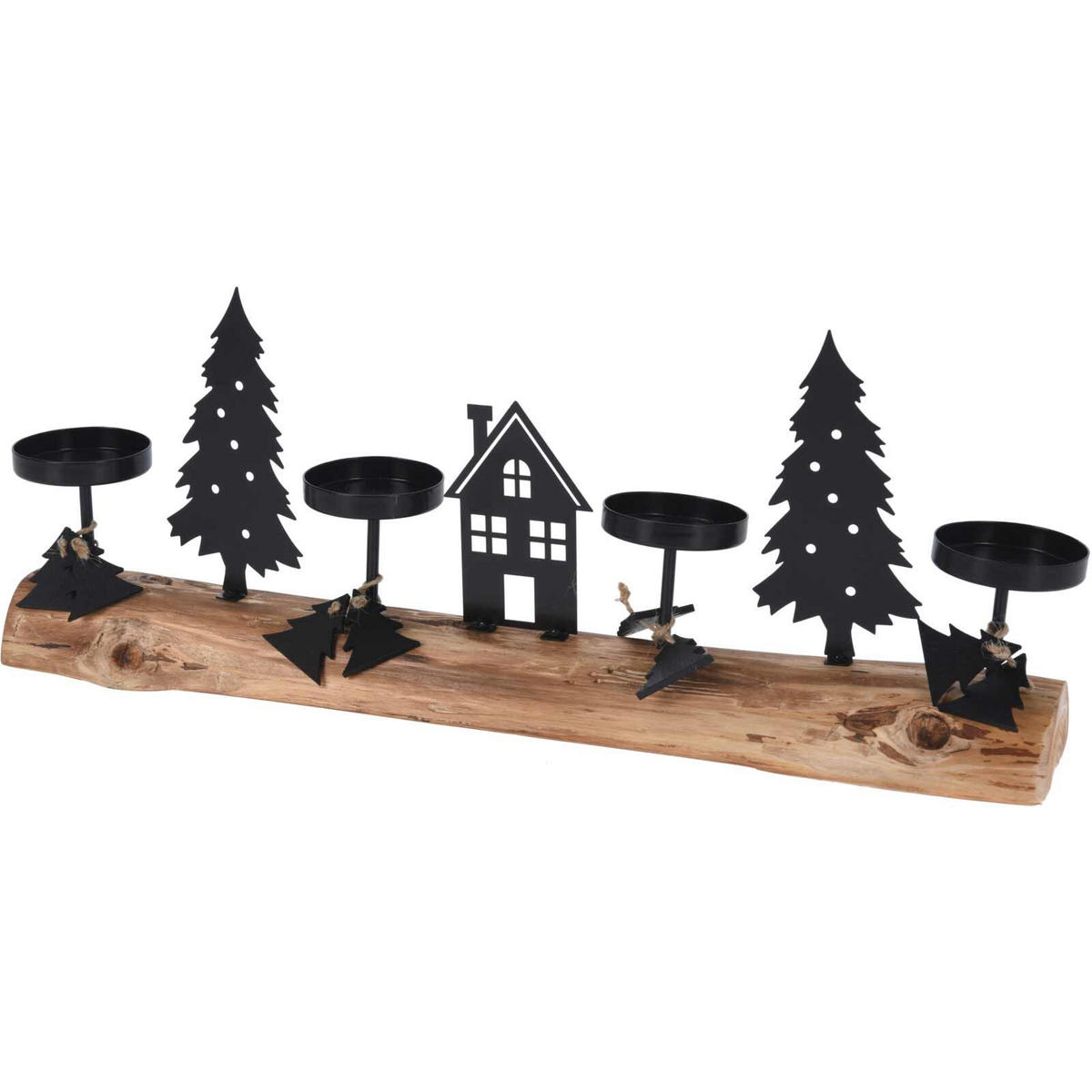 KERZENHALTER Winterliche Szene - Schwarz, Holz (6/15.5/40cm) - Home Styling Collection
