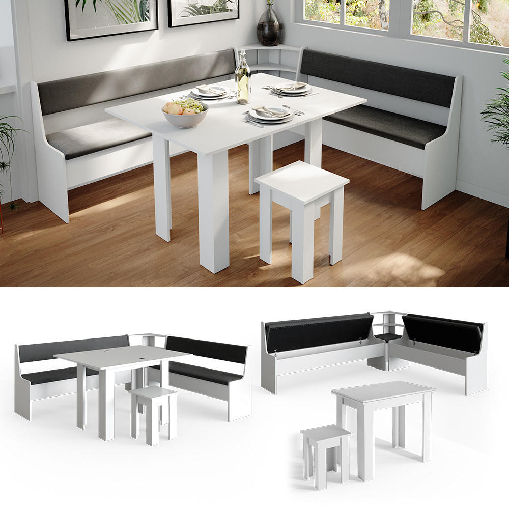 ECKBANKGRUPPE Roman Weiß 210 x 41.5 cm mit Tisch - Anthrazit/Weiß, Holzwerkstoff (210/80/180cm) - Vicco