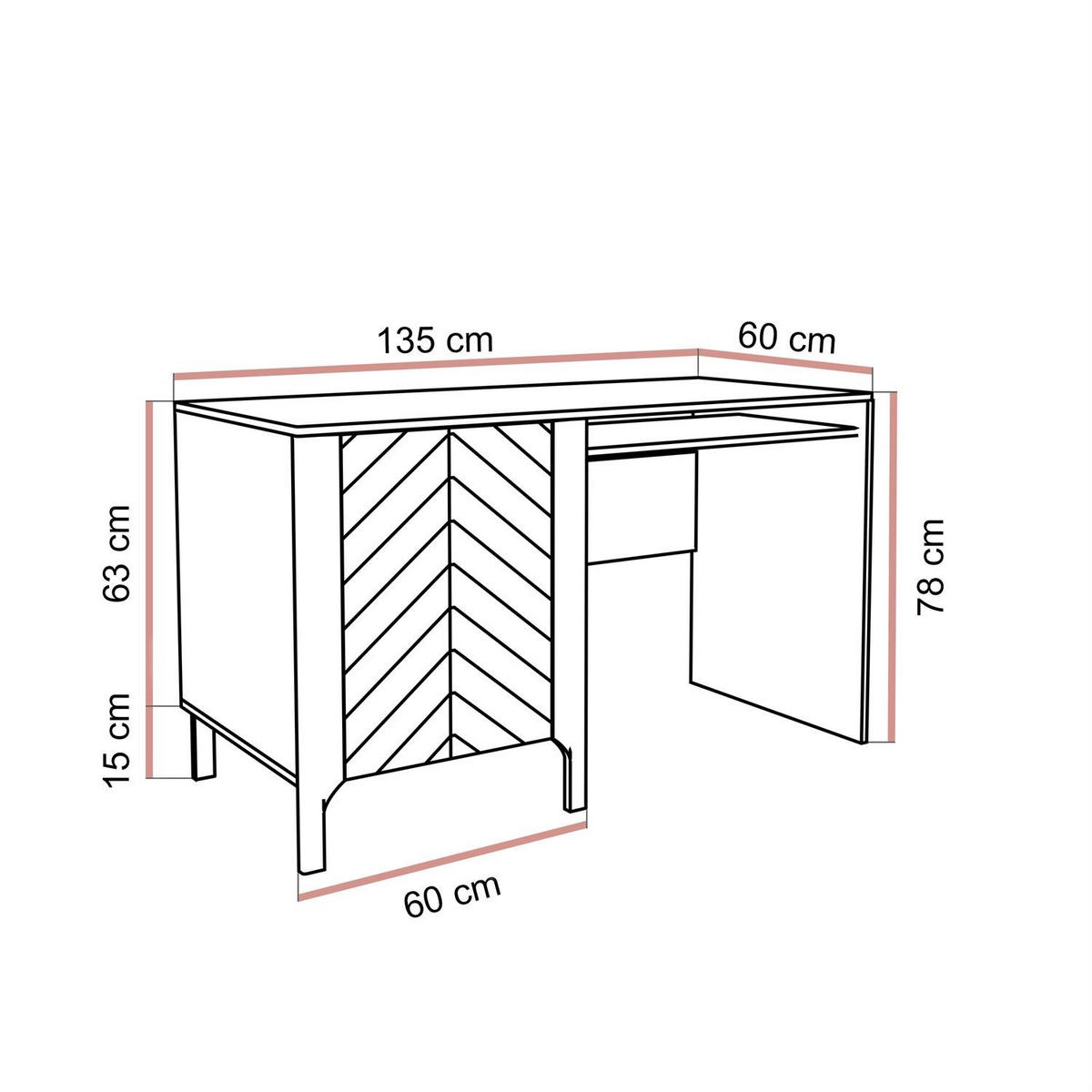 SCHREIBTISCH LUMI mit Ablage unter der Tischplatte, Schwarz - Schwarz, Holzwerkstoff (60/135/78cm) - Lookway