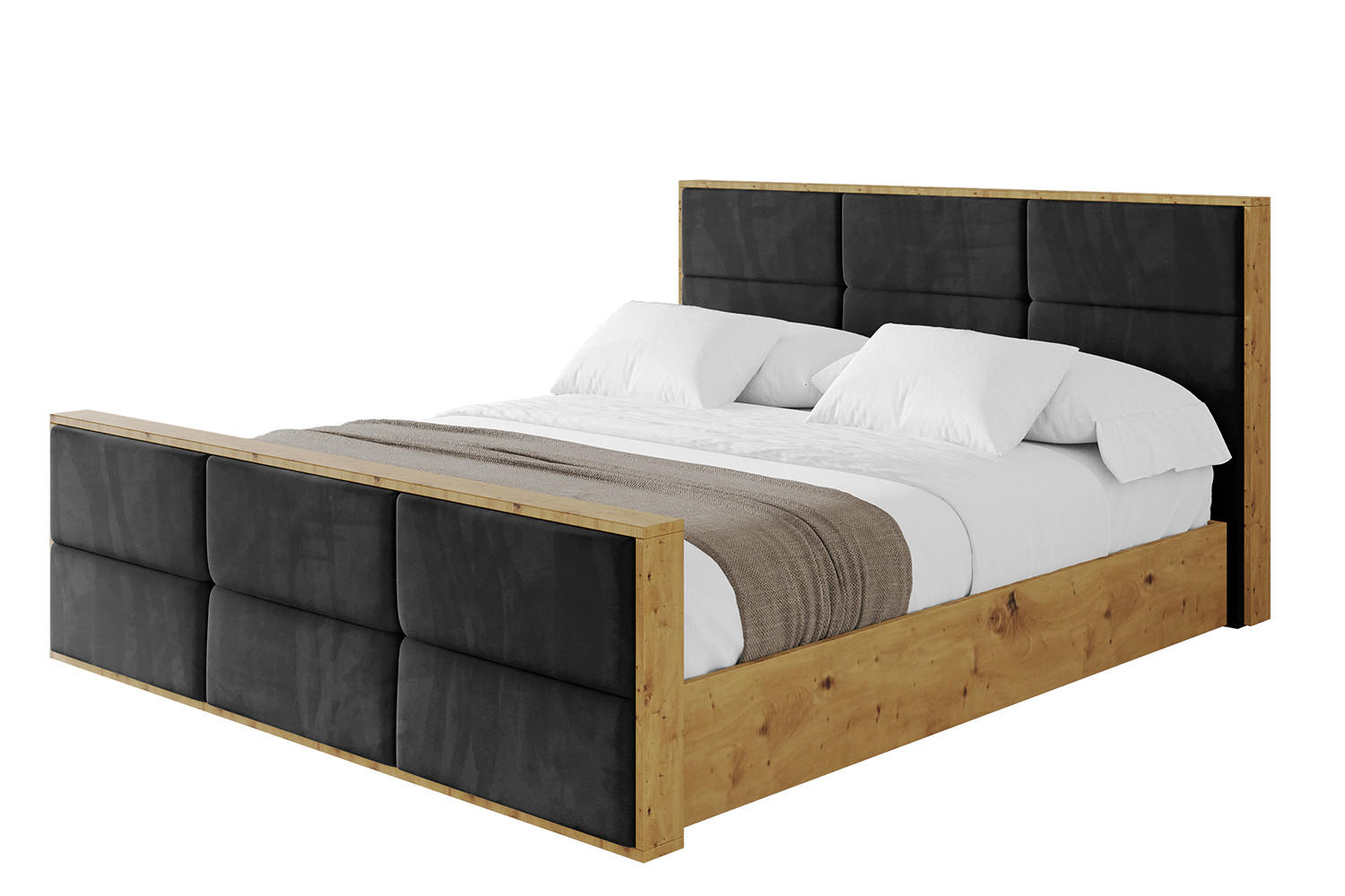 POLSTERBETT mit Bettkasten, Fußteil und Lattenrost, Boxbett mit Matratze H3/H4 - ENZO1-Z 180x200 Schwarz - Schwarz, Holzwerkstoff/Textil (180/200cm) - ALTDECOR