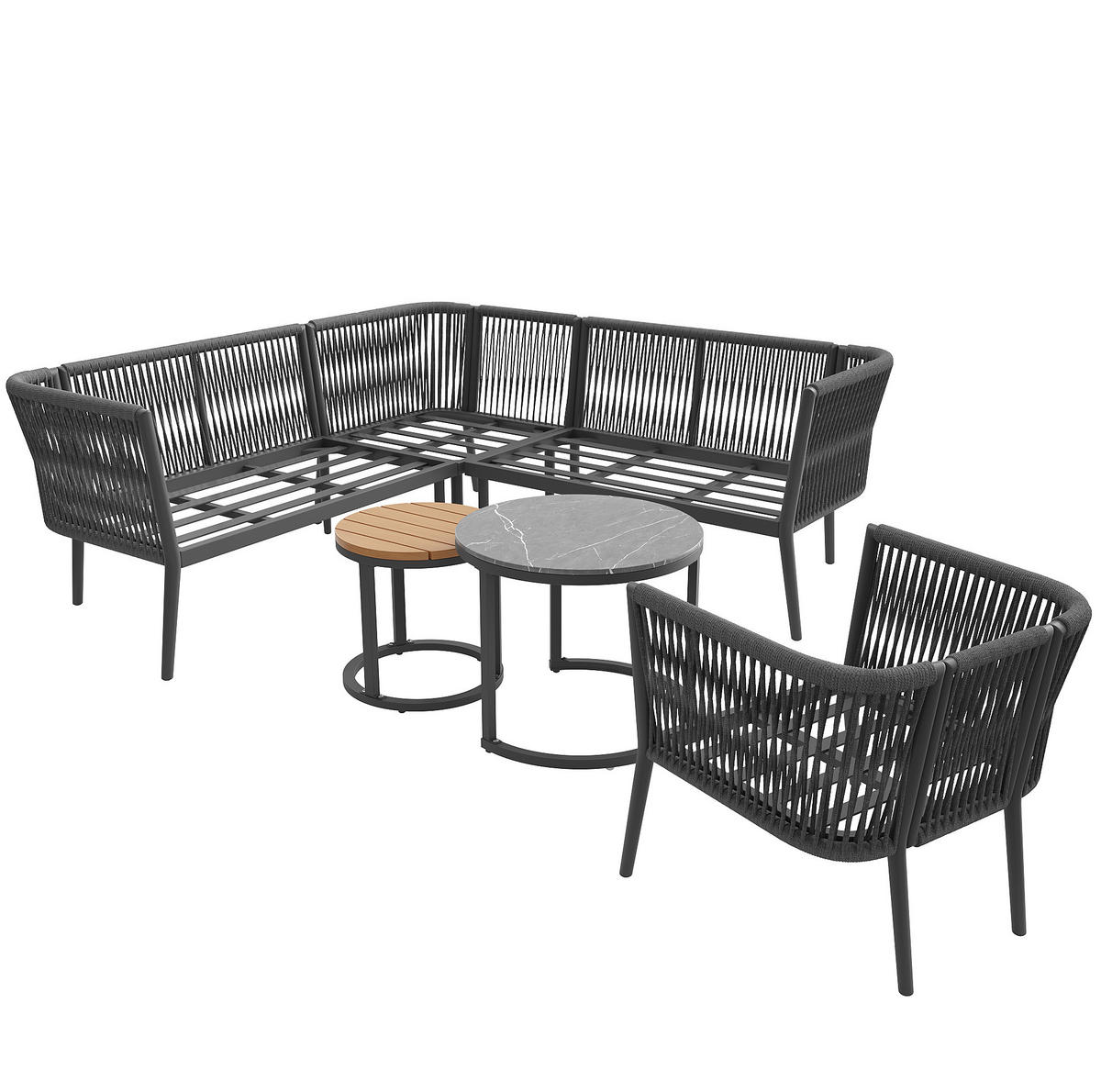 GARTENLOUNGE-SET modular 6-tlg. Grau mit 2 Tischen - Grau, Metall - Beauniv
