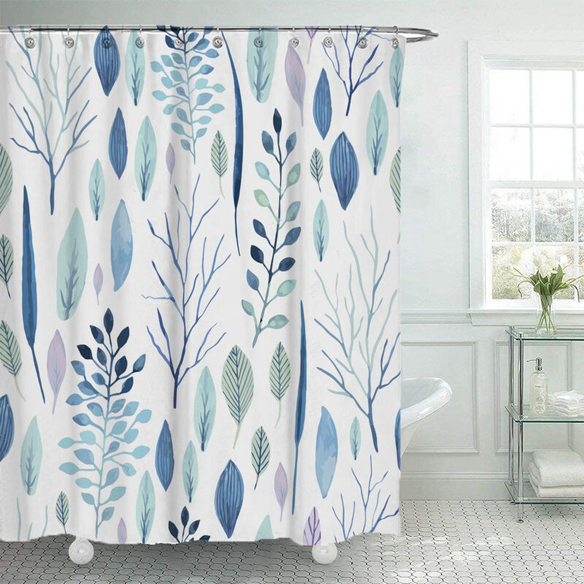 DUSCHVORHANG Aquarell Blume Pflanze Set Rosa Polyester bedruckt wasserdicht - Multicolor, Textil (180/90cm) - MCBOSON