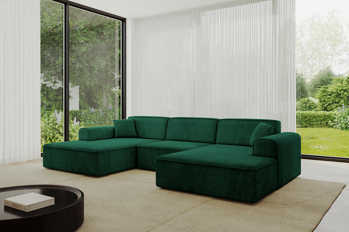 WOHNLANDSCHAFT IREA-U1-v3 - 303x171x79 cm Grün - Dunkelgrün, Holzwerkstoff/Textil (303/79/171cm) - ALTDECOR