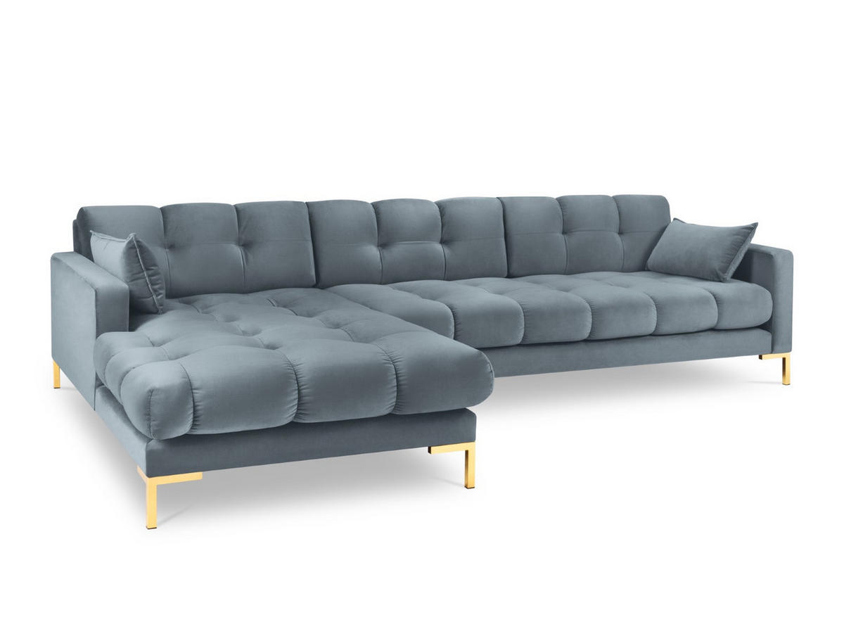 ECKSOFA links Mamaia aus Samt hellblau 5 Sitzplätze - Hellblau, Textil (185/293cm) - Micadoni