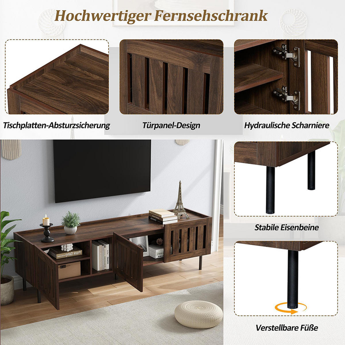 LOWBOARD in 160 x 40 x 47 cm, Durchbrochenem Design,Walnussholzfarbe - Walnussfarben, Holzwerkstoff (160/47/40cm) - KOMHTOM