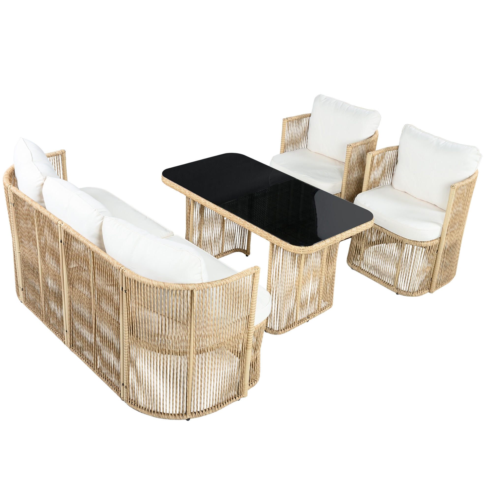 GARTENMÖBEL-SET 172,5/69/75 cm Beige/Schwarz/Weiß aus Metall, Glas und Polyester mit Kissen - Beige, Metall - OKWISH
